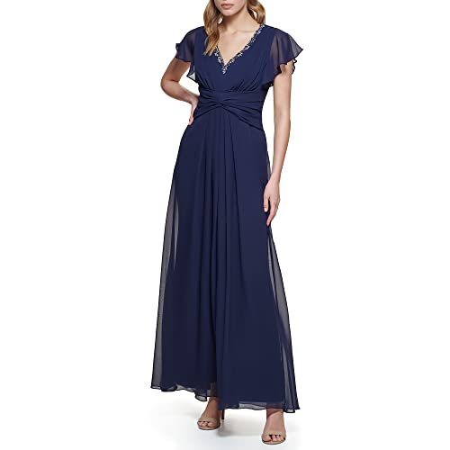 Eliza J Women's V-Neck Front Drape Ball Gown