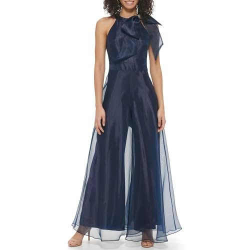 Eliza J Sleeveless Surplice Neck Mixed Media Gown